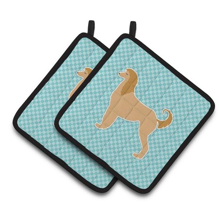Carolines Treasures Afghan Hound Checkerboard Blue Pair of Pot Holders BB3706PTHD